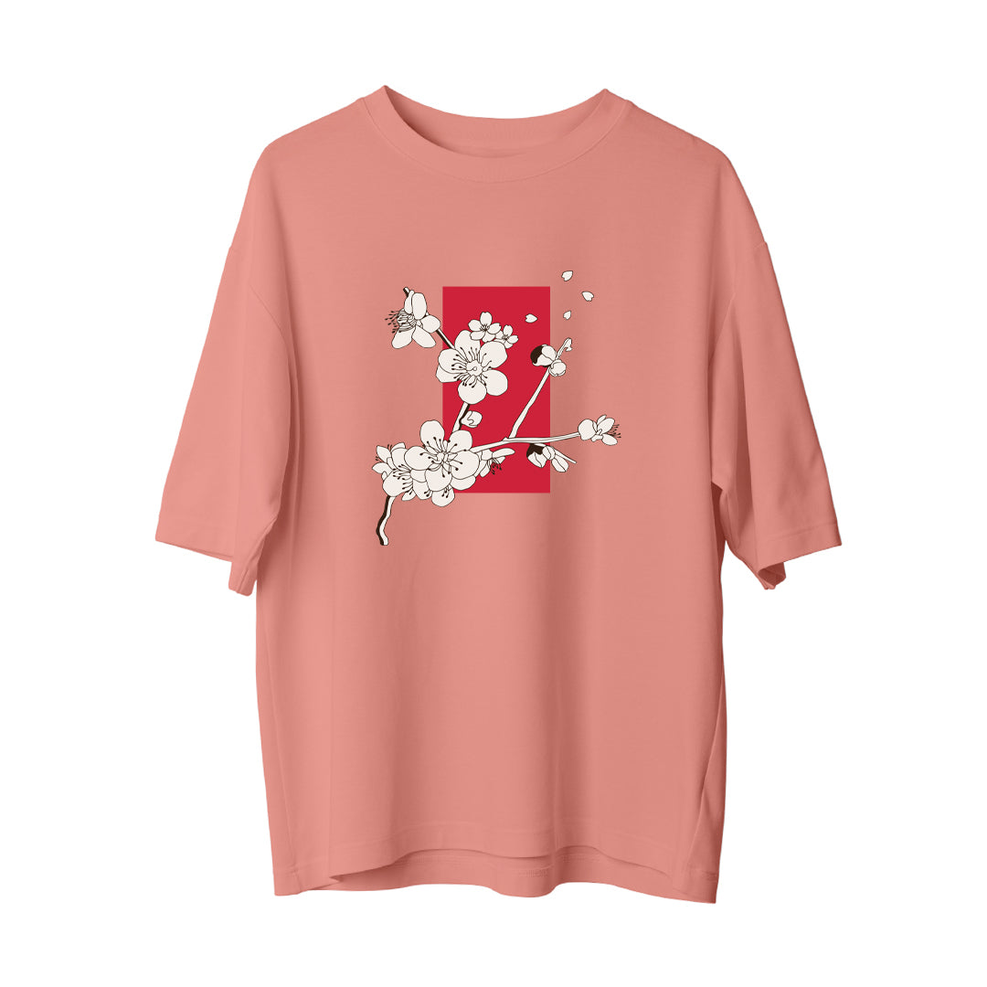 Japon Tarzı Çiçek-3  - Oversize T-Shirt